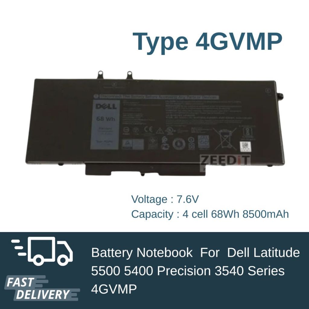 Dell Battery Notebook Dell แบตเตอรี่โน๊ตบุค Dell Latitude 5500 5400 Precision 3540 4GVMP เกรด Origin