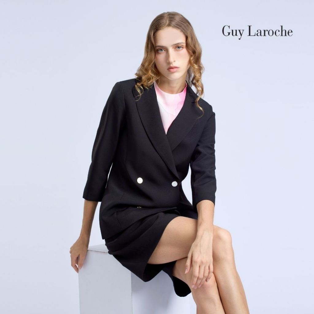 Guy laroche jacket Double B แจ็คเก็ตทำงานผู้หญิง คิง สูทติ้ง ทรงเข้ารูป แขนสามส่่วน แต่งกระดุม 4 เม็ด สีดำ G9YDBL