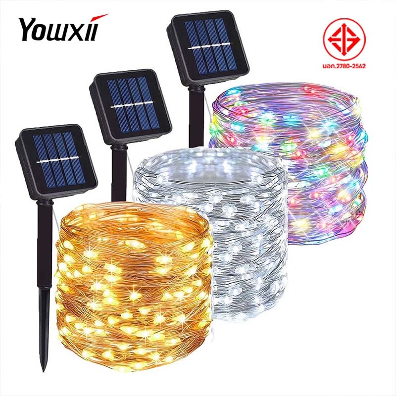 YOWXII ไฟตกแต่งโซล่าเซลล์ LED 300 พลังงานแสงอาทิตย์ สําหรับตกแต่งสวน ลานต้นคริสต์มาส ปาร์ตี้ สวน