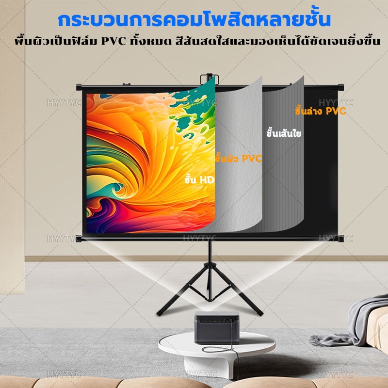 4K จอโปรเจคเตอร์ จอโปรเจคเตอร์ตั้งพื้น พับได้ จอโปรเจคเตอร์ จอฉายภาพติดผนัง ม่านโปรเจคเตอร์ขาว - รูปที่ 2