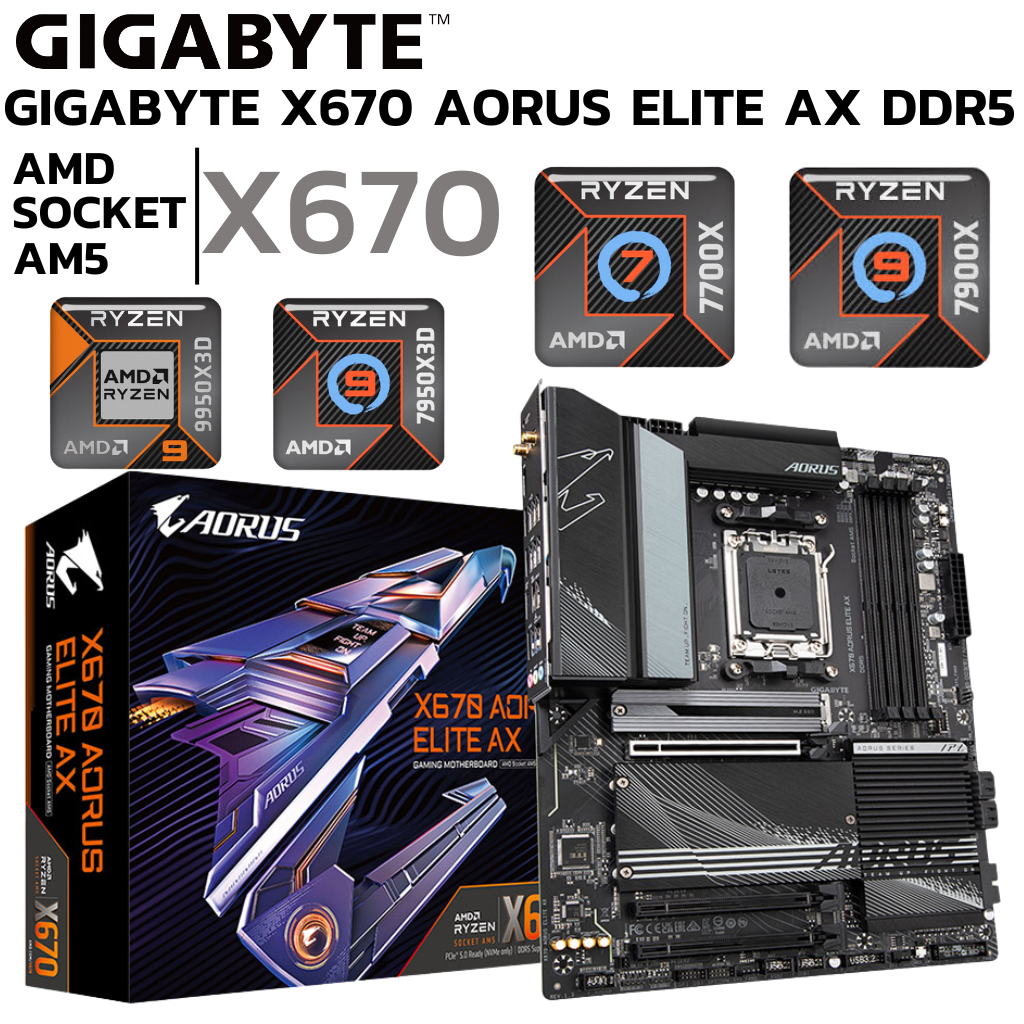 MAINBOARD (เมนบอร์ด) GIGABYTE X670 AORUS ELITE AX (REV. 1.3) (SOCKET AM5 DDR5 ATX)