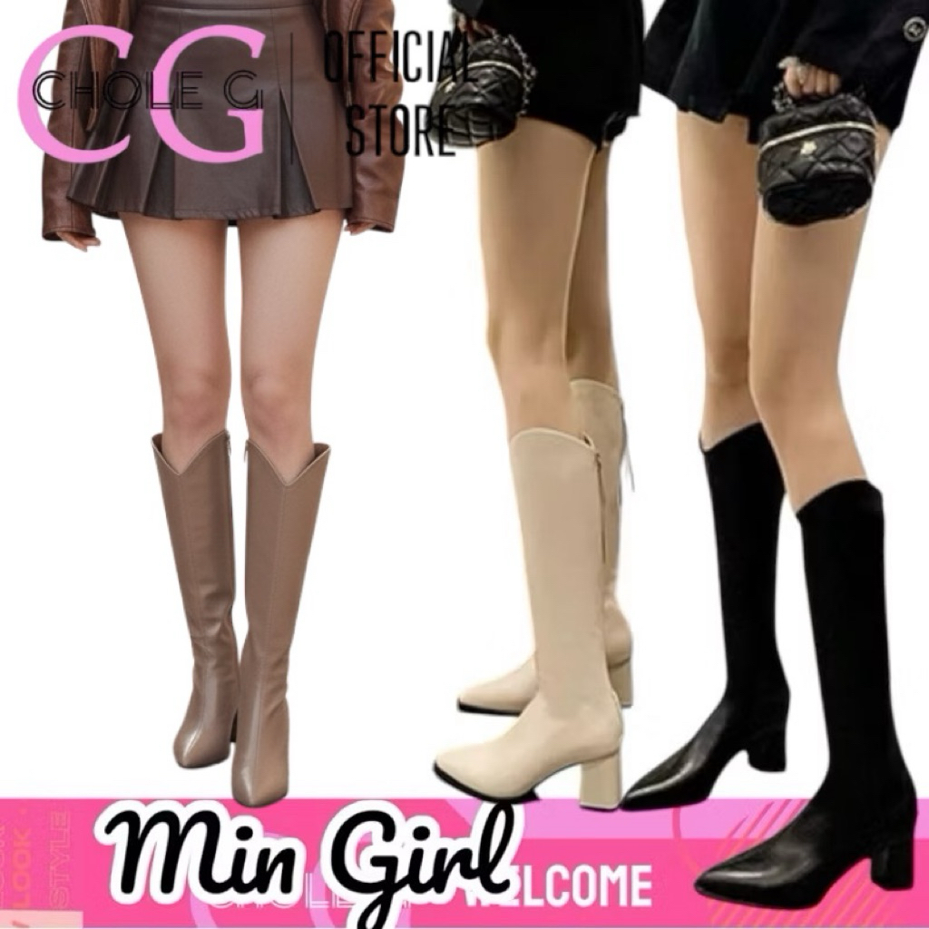 Chole G: Min Girl Knee-high Boots ไซส์37-42 รองเท้าบูทหนังยาว รองเท้าบูทเกาหลี(SH0203)