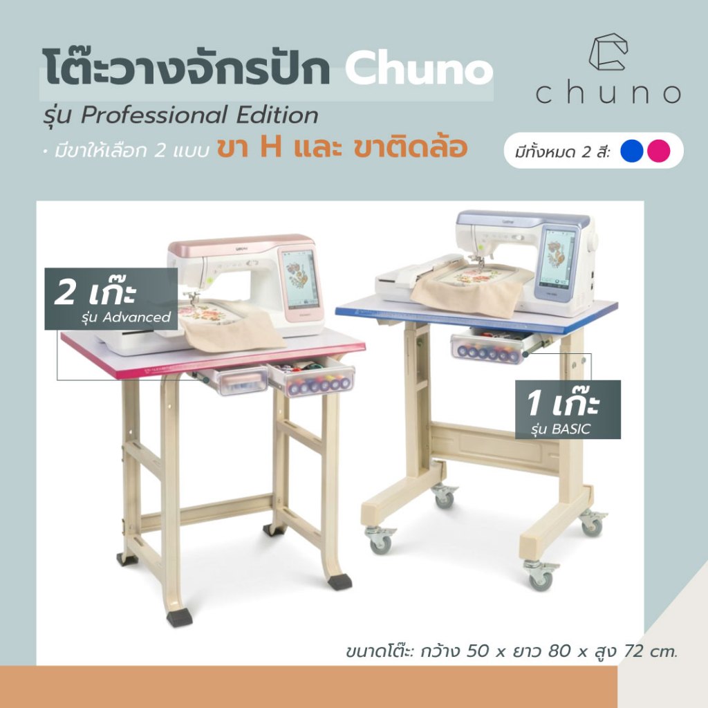 Chuno โต๊ะวางจักรปัก Pro Edition เลือกติดล้อและสีได้ โต๊ะจักรกระเป๋า สำหรับจักรทุกยีห้อ