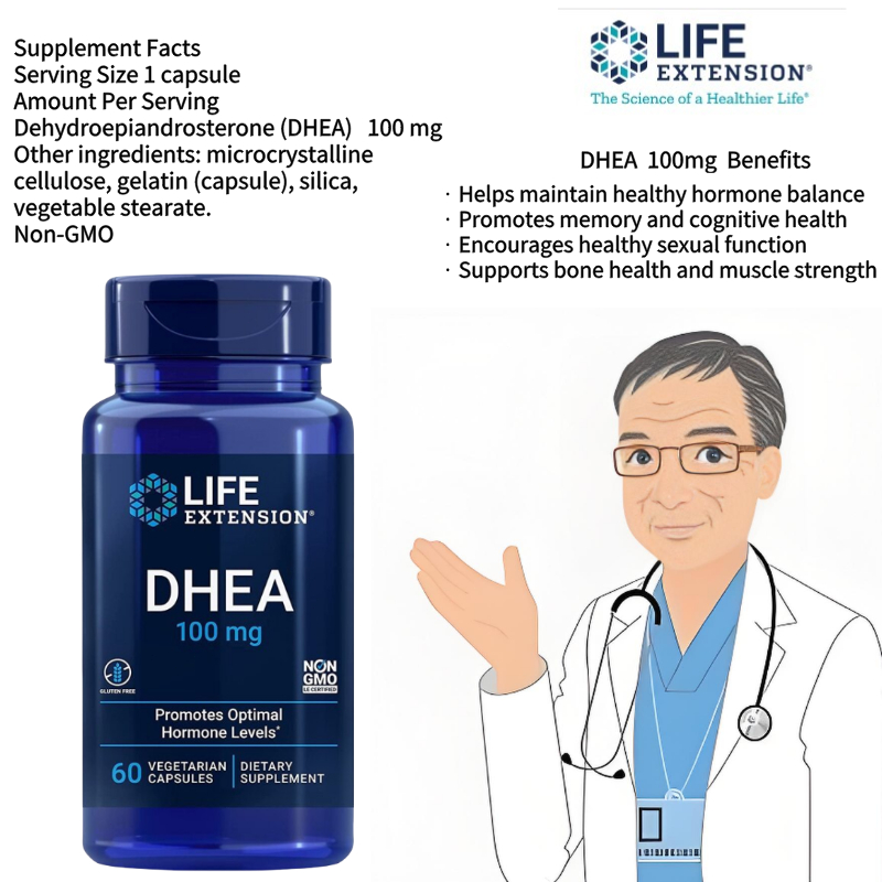 Life Extension DHEA 100 mg 60 capsules for hormone balance, muscle mass function Item # 01689