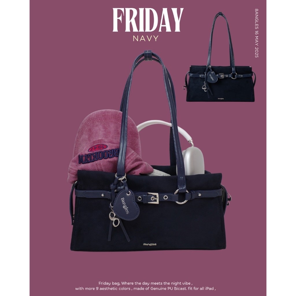 [8anglesshop] กระเป๋ารุ่น Friday สีกรมเข้ม มือ 2