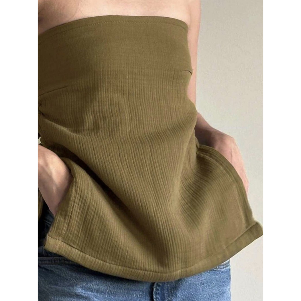 OLIVEE.co : Rinacsi Top Cotton Volume 2 เกาะอกผ้าฝ้ายสาลู 3 ชั้น สม็อคหลังยางยืด ดีเทลกระดุมผ้า มีกระดุมสำรองแถมให้ - รูปที่ 2