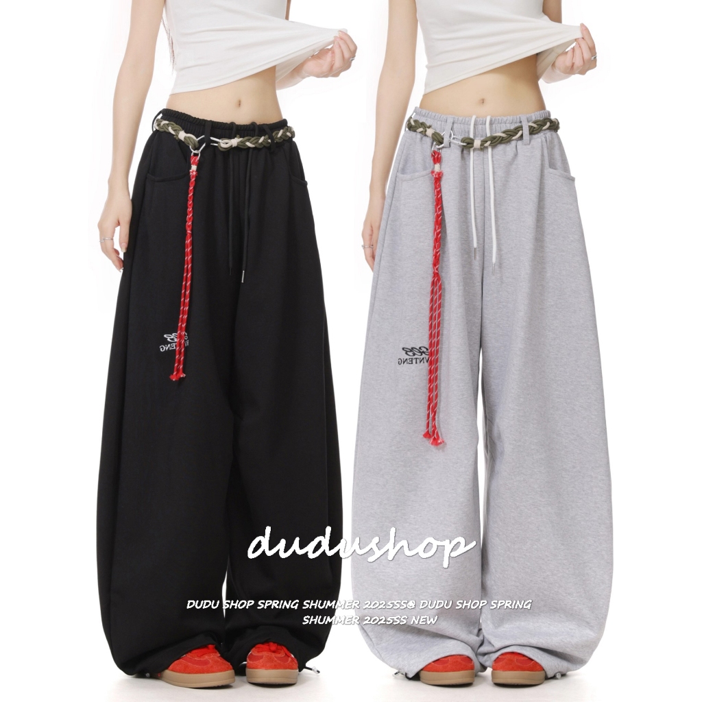 [Trendy drawstring wide-leg pants]กางเกงขากว้างเอวสูงผูกเชือกสไตล์ย้อนยุคแบบลำลองสำหรับผู้หญิง