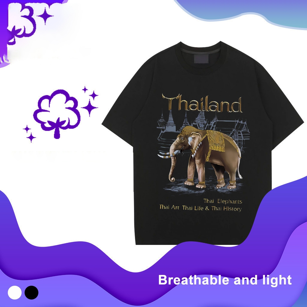 ✨[จัดส่งภายใน 24 ชั่วโมง] เสื้อยืดลายไทย พิมพ์ลายช้างทอง Tshirt Souvenir Thailand Foreign Gift ของฝากต่างชาติ 11.30