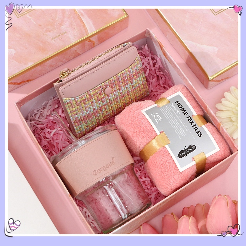 Gift Set ของขวัญวันวาเลนไทน์กล่องของขวัญแปลกใจ ถ้วย + กระเป๋าสตางค์สำหรับของขวัญวันเกิดเพื่อนที่ดีที่สุด wallet