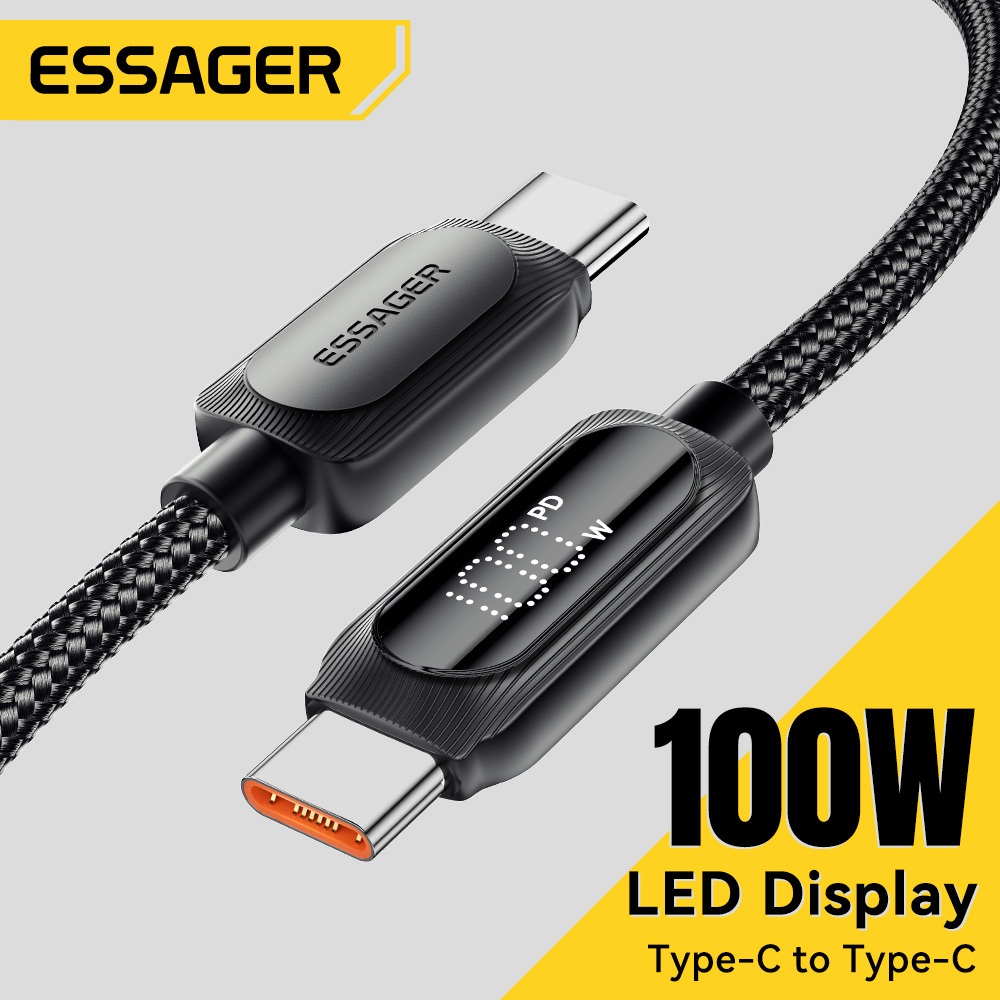 Essager type-C-C 100W 5A สายเคเบิลข้อมูลจอแสดงผลดิจิตอล ชิปอัจฉริยะเอาต์พุตเสถียร