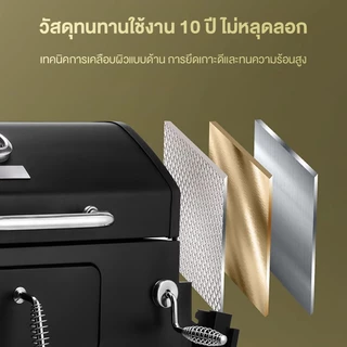 CAMEL เตาถ่านปิ้งย่าง BBQ สไตล์อเมริกัน พร้อมเทอร์โมมิเตอร์ ขนาดใหญ่ ใช้กลางแจ้ง Smoke Grill
