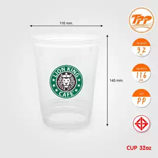 TPP (ยกลัง) แก้วพลาสติก 32oz พิมพ์ลาย ปาก 116 มม. 1,000 ใบ PP