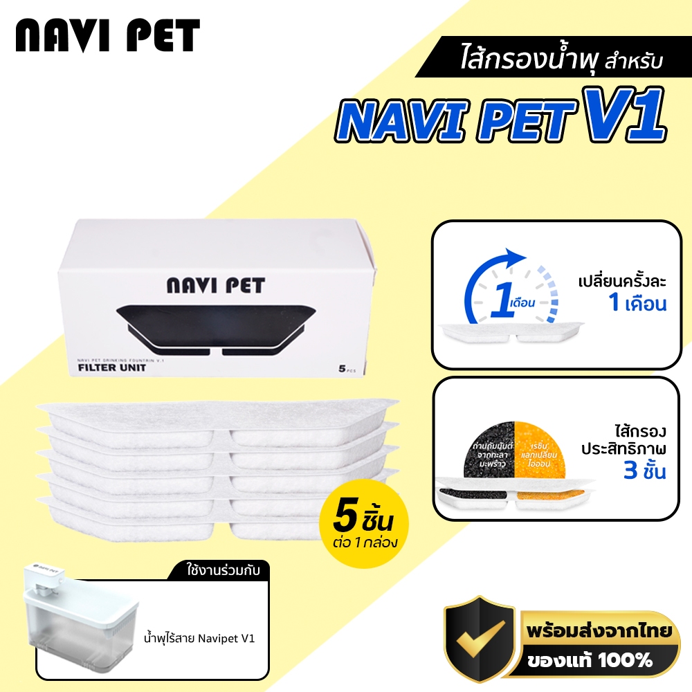 แผ่นกรองสำหรับน้ำพุ NAVIPET Fountain Filter 5pcs for NAVIPET V1 1กล่อง 5 ชิ้น
