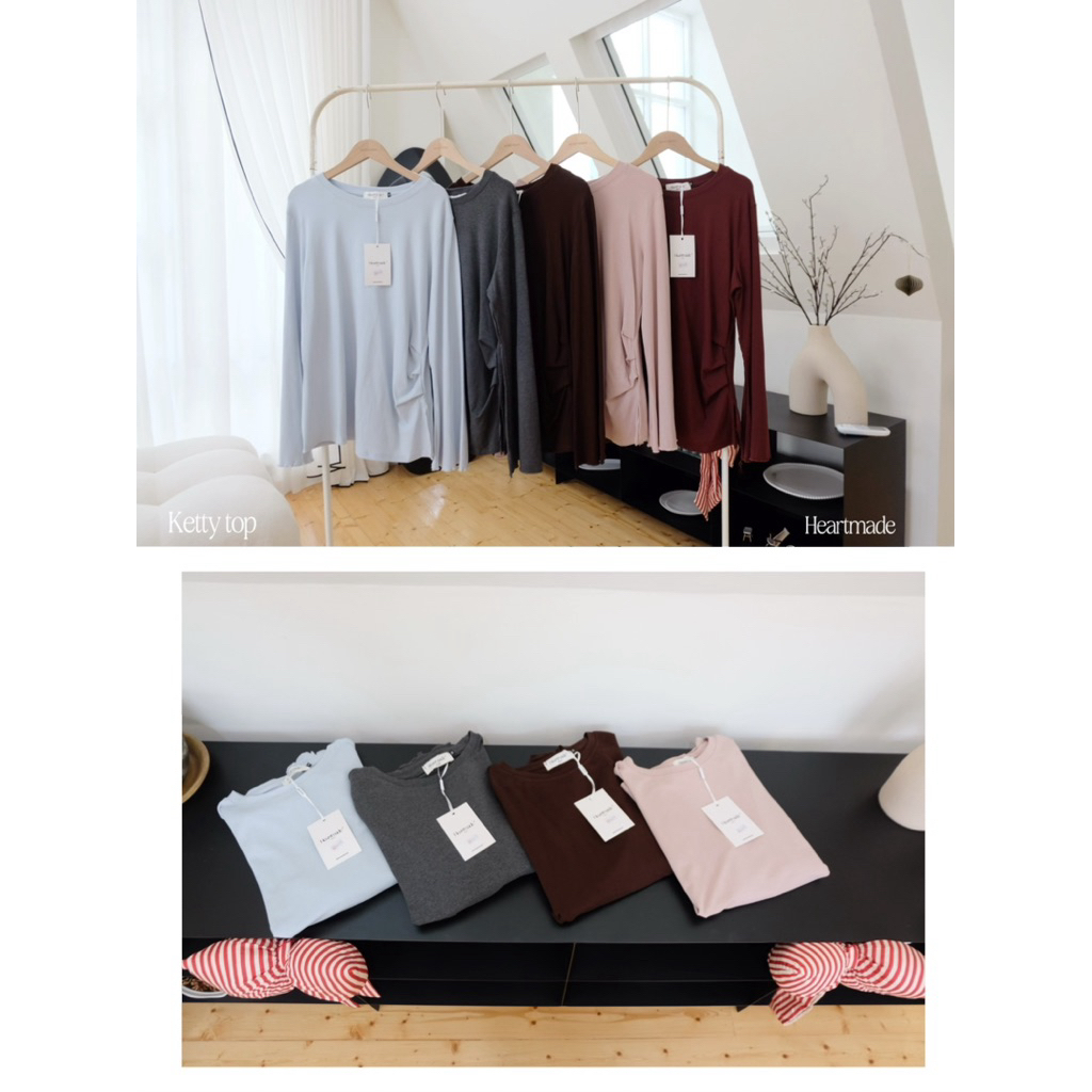 (C68) Heartmade-Ketty top #6237 (สินค้าพร้อมส่ง)เสื้อผ้ายืดเรย่อนจีบเอวแขนบาน