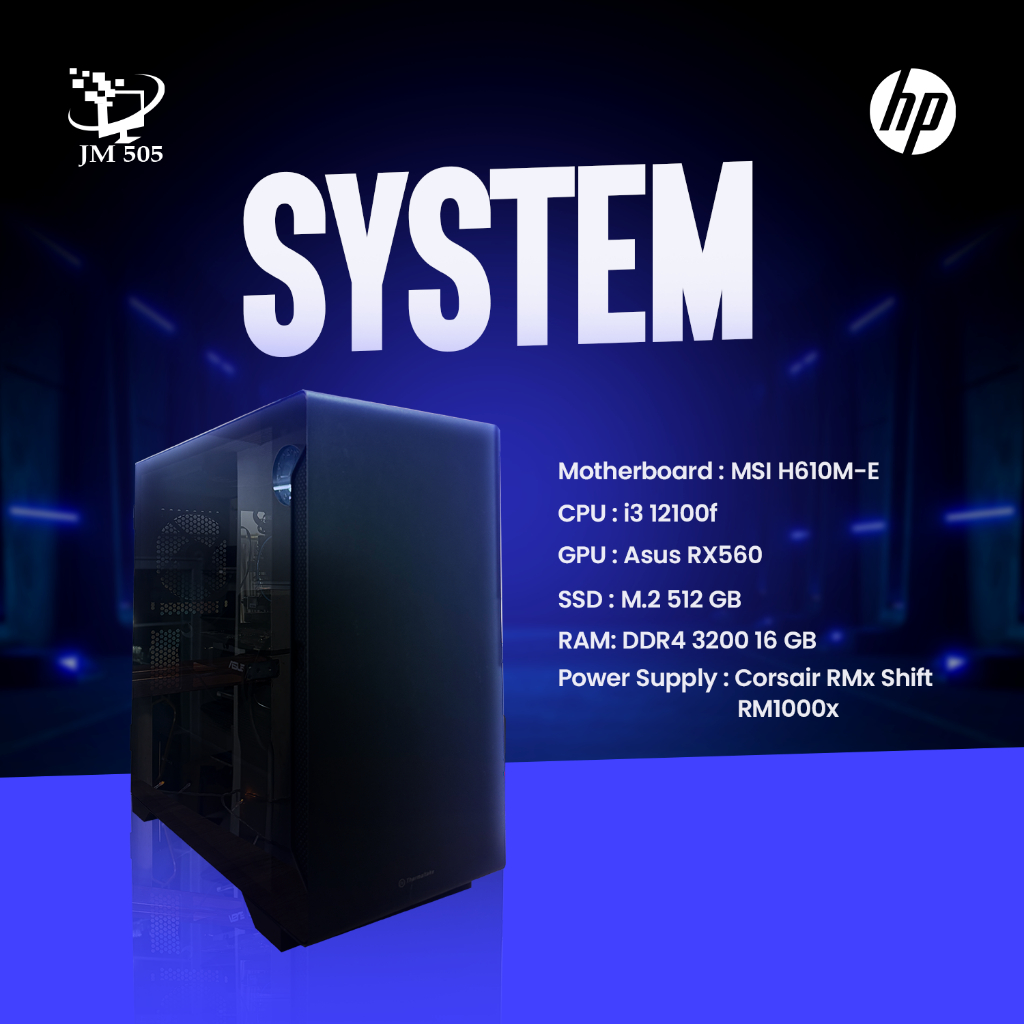 Gaming PC Intel Core i3-12100F | RX 560 | 16GB RAM | 512GB NVMe SSD | 1000W Gold PSU Modular