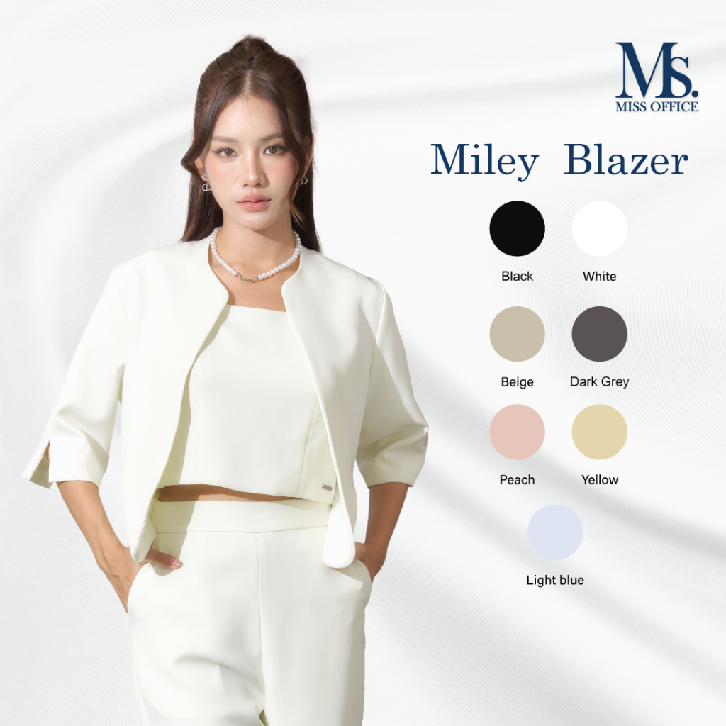 Miss Office เสื้อครอปคลุมแขนผ่าคอปีนเพลท (MB-036)