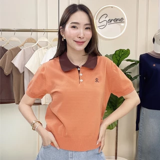 Serene's Choice เสื้อไหมพรม คอปก โปโล ทูโทน แขนสั้น ปักโลโก้ ซีรีน Sweater Two-tone Polo Knit