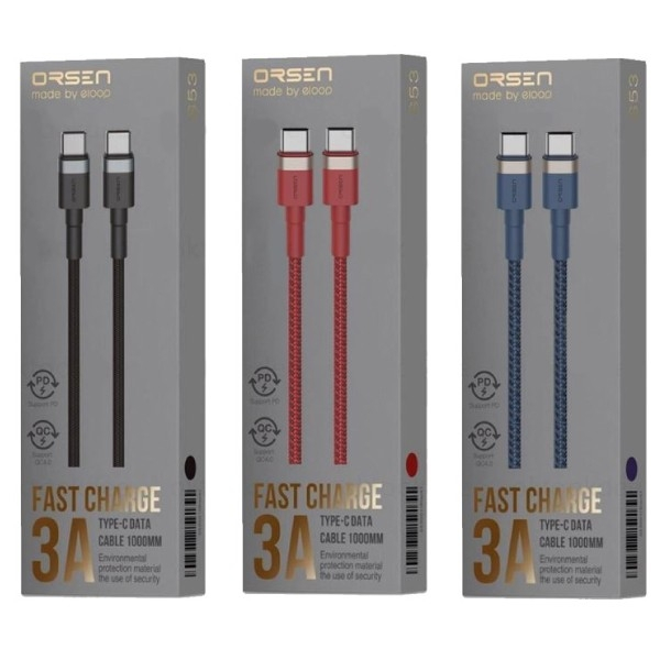 สายชาร์จ Orsen S53 Type C to Type C ความเร็วชาร์จ 3A ของแท้