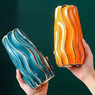 แจกันเซรามิกสีทองไฟฟ้า vase จำนวนจำกัด! ✓ ลวดลายหรู สำหรับตกแต่งบ้านและของขวัญ/ของขวัญปีใหม่ ✓ ขนาด 20-25 ซม. ✓ ของแท้1