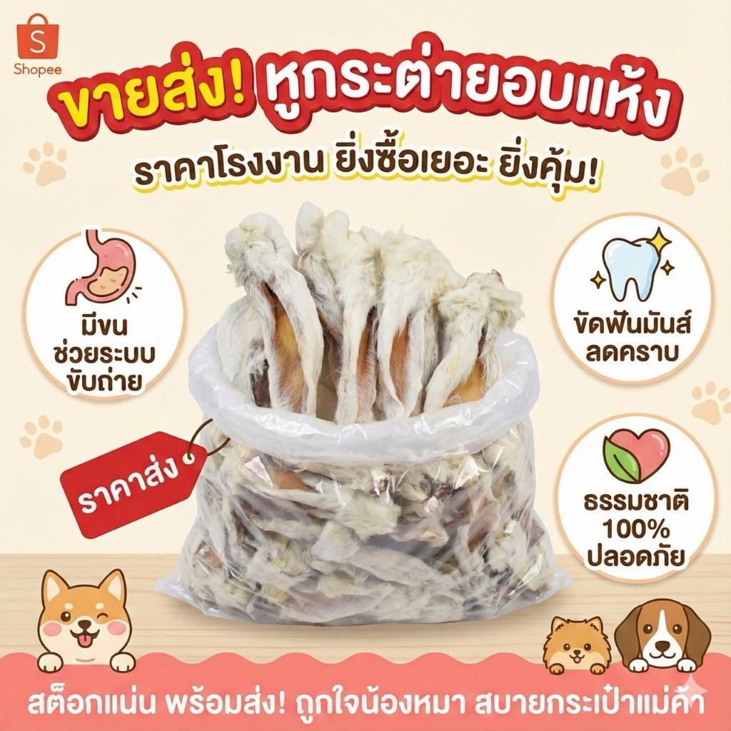 lotใหม่ ส่งไว !! 🔥🔥 ราคาส่งคุ้ม หูกระต่าย หูวัว หน้ากระต่าย อบแห้ง ขนมขัดฟัน ขนมหมา (สำหรับน้องแมว😸 และสุนัข🐶