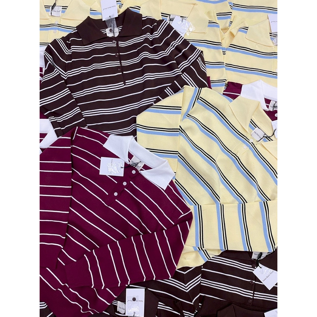 Polo Stripe long sleeve  ❤️‍ (450฿) VALEN เสื้อแขนยาวคอปก ผ้าไหมพรม กระดุมหน้ารุ่นนี้ดีเทลลายทูโทน ทรงสวย