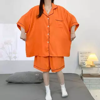 ชุดนอนผ้าไหมญี่ปุ่นสีพื้น เเขนสั้น-ขาสั้น ผ้านิ่มใส่สบาย บิ๊กไซส์ อก60