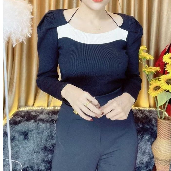 ป้าย ann shop[a101]ann เสื้อไหมพรม มีสายคล้องคอเพิ่มความหรูผ้าไม่บางงานนำเข้า เกรดดี ปขนยาวยกไหล่เจ้