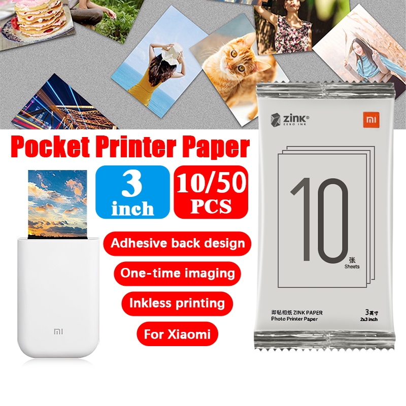 Xiaomi กระดาษ ZINK 50 แผ่น กระดาษพิมพ์ภาพขนาด 3 นิ้ว พร้อมการ์ดปรับเทียบแบบมีกาวในตัว