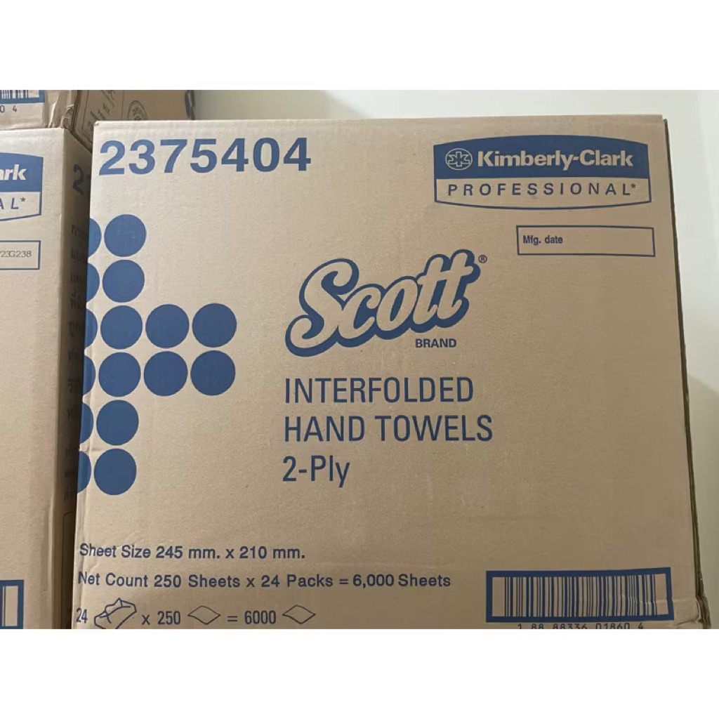 กระดาษเช็ดมือ Scott Interfold รุ่น2375405(รุ่นผลิตใหม่ 05)/ 1ลัง/24 แพค/250 แผ่น หนา 2ชั้น