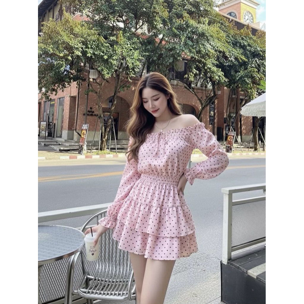 Polka Set เซ็ต 2 ชิ้นสุดคุ้ม เสื้อปาดไหล่+กระโปรง ราคา ถูกที่สุด ดีลบีเคเค แกลเลอรีภาพที่ 4