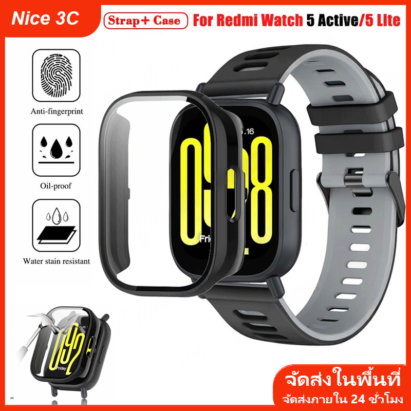 เคสพีซีแข็ง + สายซิลิโคนสำหรับ Redmi Watch 5 Active 5 Lite เคสป้องกันแบบครอบเต็มสำหรับ Redmi Watch 3 Active Lite