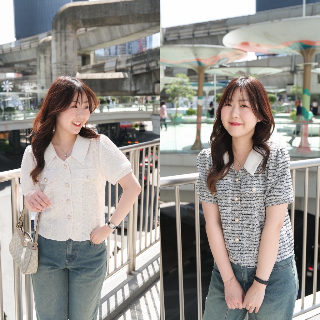 Chakiya.store❣️เสื้อคอปก ผ้าทวีตแบบนิ่ม ลายผ้าสวยจึ้ง