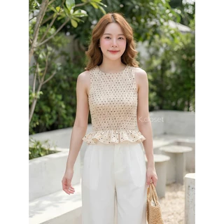 Mimory Dot Top — เสื้อแขนกุด ลายดอทสม็อคสุดน่ารัก ทรงฮิตงานน่ารัก