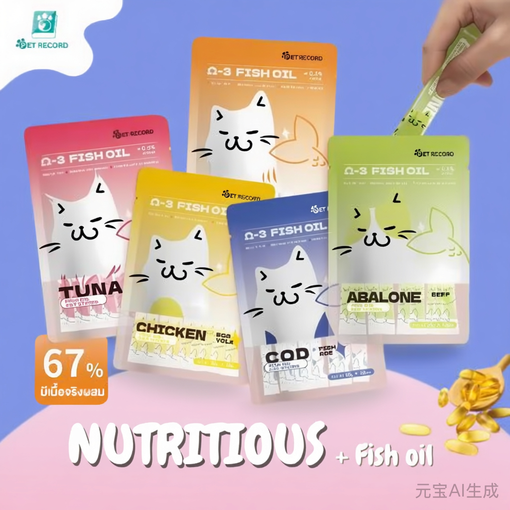 ของว่างแมว PET Record 10แพ็ค 5 รสชาติ อุดมด้วยน้ำมันปลาและพรีไบโอติกส์ บำรุงขน เพิ่มภูมิคุ้มกัน