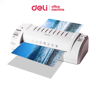 Deli เครื่องเคลือบเอกสาร A3 A4 300mm/min อุ่นไว 5 นาที 80-175mic เสียงเบา เคลือบร้อน/เย็น Laminator