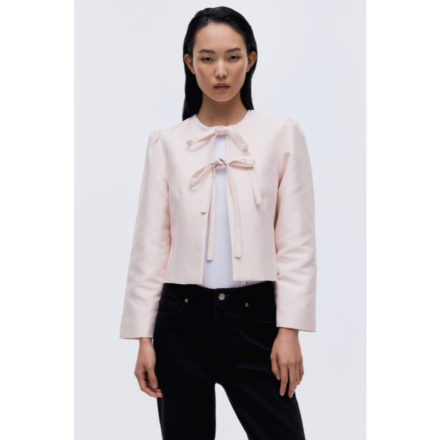 H&M(เอชแอนด์เอ็ม) แจ็กเก็ตผูกโบว์ด้านหน้า Women Tie-front jacket 1316326_1
