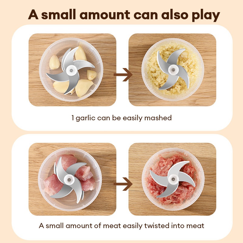 เครื่องปั่นกระเทียม พริก 350ML ไร้สาย ปั่นละเอียด บดเนื้อ บดกระเทียมไฟฟ้า - รูปที่ 2