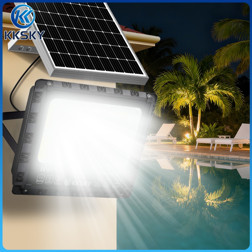 KKSKY ໄຟໂຊລາເຊວ LED ສະປອດໄລທ໌ IP68 ກັນນ້ຳ ກັນຟ້າຜ່າ 5000W ແສງອັດຕະໂນມັດ ພร้อมรีໂໝດ