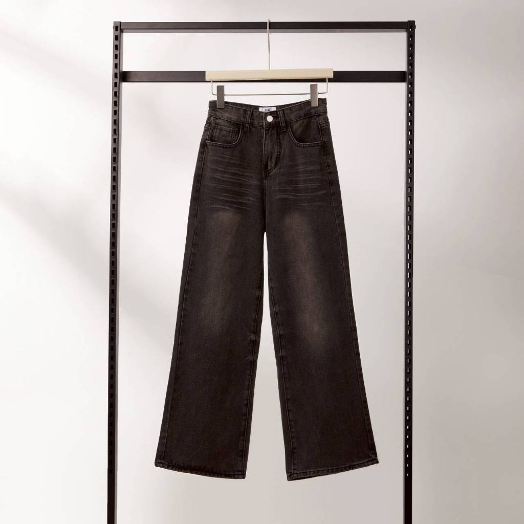 HELLDUL 9930 กางเกงยีนส์เอวสูง  ทรงกระบอก แต่งฟอก   ทรงสวย แมทง่าย แต่งตัวง่าย - รูปที่ 4