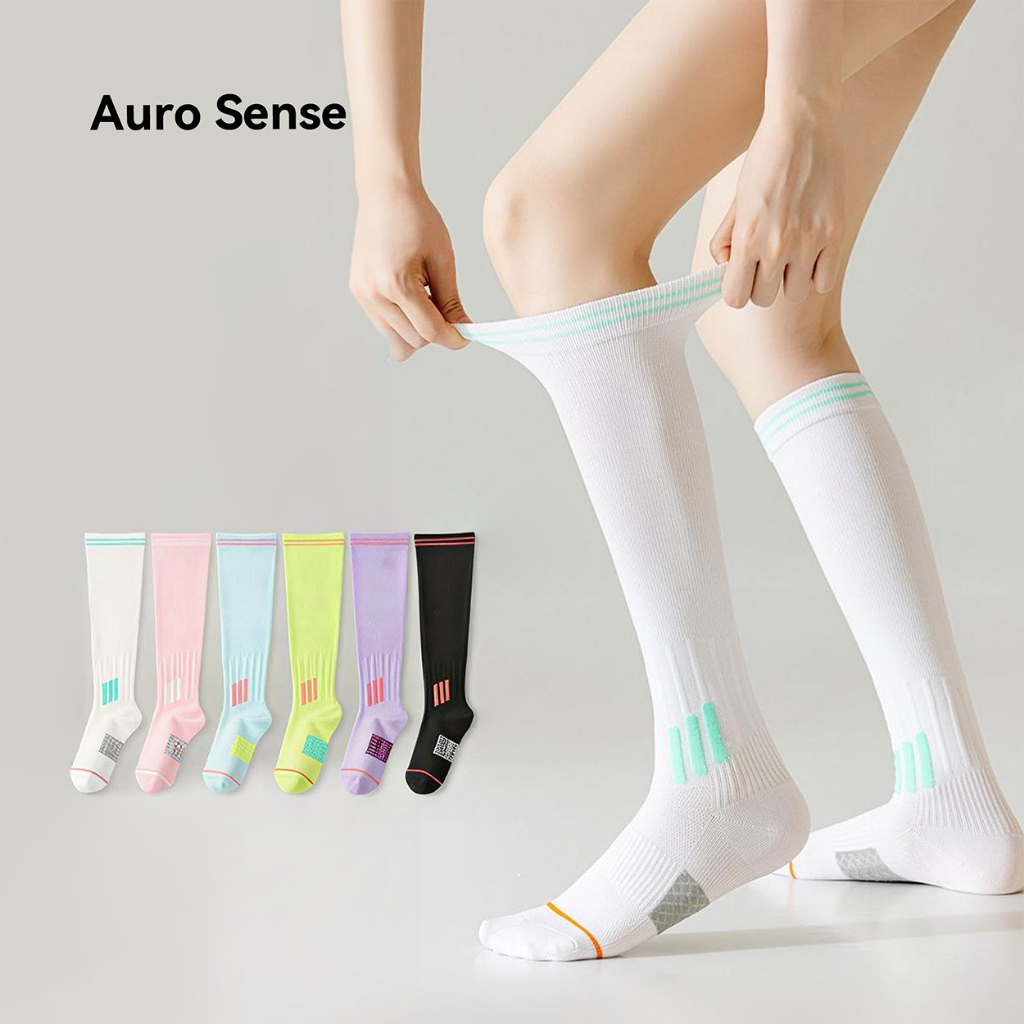 Auro Sense ถุงเท้ากีฬาแบบยาว บีบกระชับ ซัพพอร์ตน่อง ลดอาการล้า สีสันสดใส เหมาะสำหรับ วิ่ง ฟิตเนส รูปที่ 7