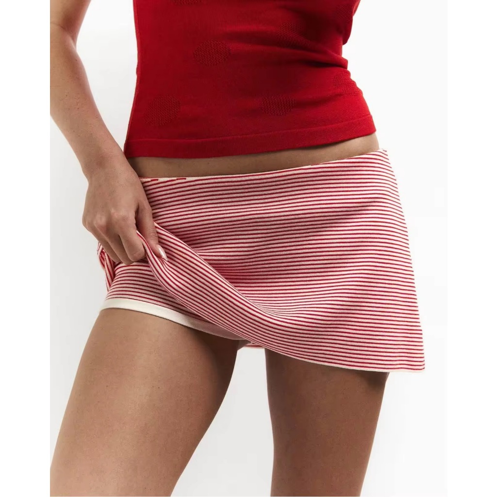 HerSonders | Porta Stripe Mini Skirt (7 colors) - กระโปรงไหมพรมทรงมินิลายทาง กระโปรงทรงเอวกลาง-ต่ำ มีซับกางเกงขาสั้นข้าง