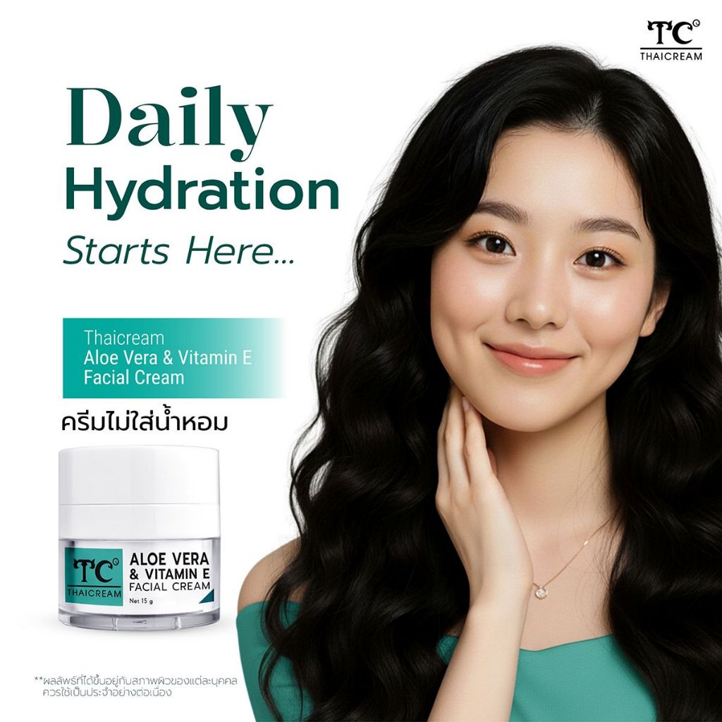 Thaicream หน้าแห้ง มอยเจอร์ไรเซอร์ ครีมว่านหางจระเข้ vitamin E  ไม่ใส่น้ำหอม Aloe Vera Facial Cream