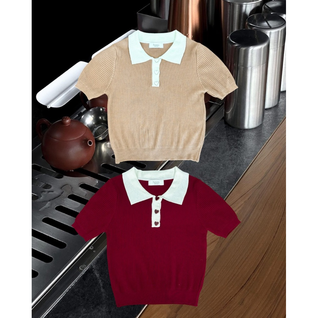 INFINITY : Perla Polo (เพอร์ล่า)  เสื้อโปโลทรงน่ารัก คอปก ทูโทน กระดุมหัวใจ