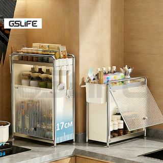 GSlife ออแกไนเซอร์ครัว ตู้จัดเก็บของทรงแคบ ประตูพลิกขึ้นได้ ตั้งบนโต๊ะได้พอดี วัสดุทนทานไม่เป็นสนิม