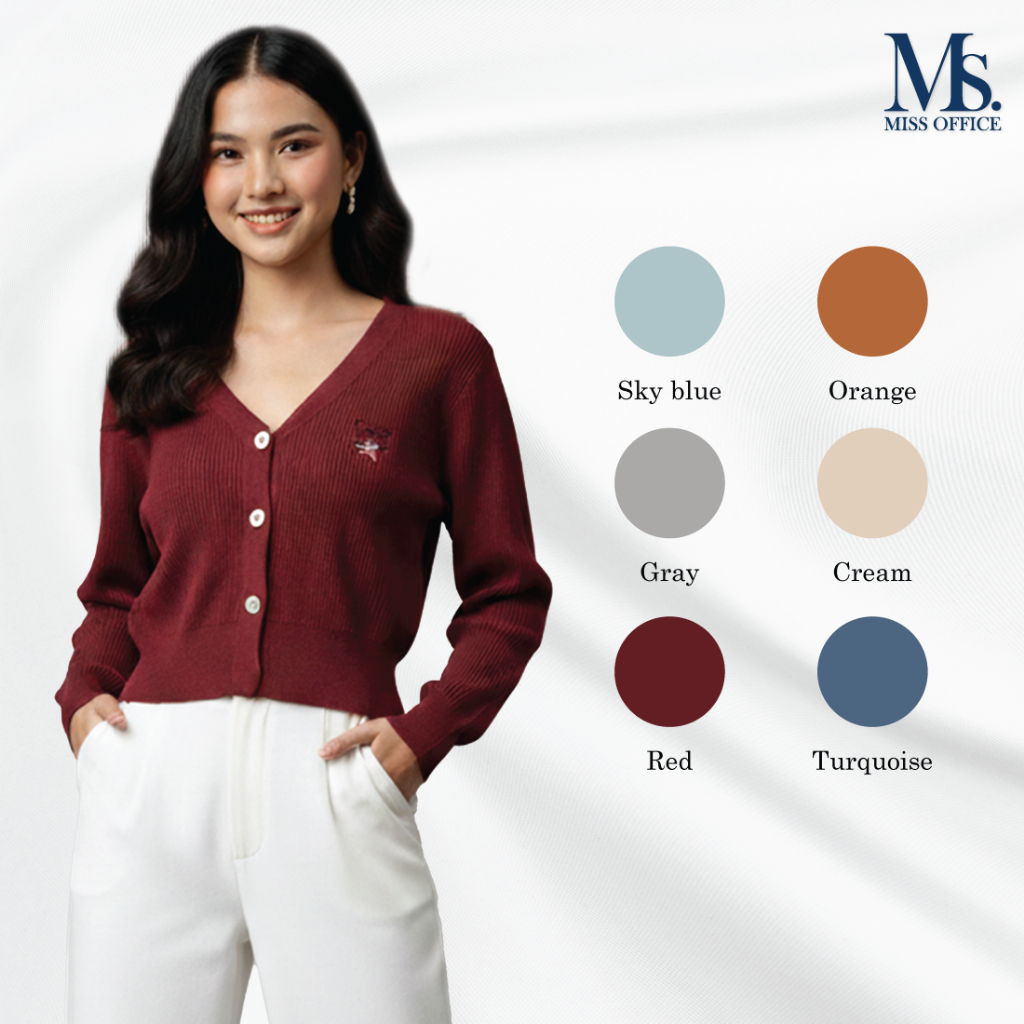 Miss office เสื้อคลุมไหมพรมร่องเล็ก กระดุม 3 เม็ด (MT-390)