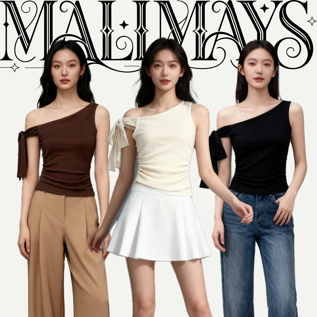 （พร้อมจัดส่ง）MALIMAYS|Plain Bow Top เสื้อสีพื้นผูกโบว์ เสื้อยืด Cream
