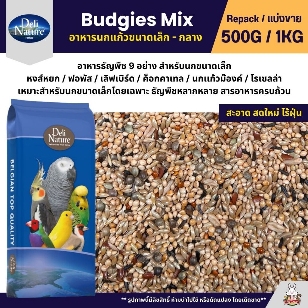 Deli Nature ธัญพืช 9 อย่าง อาหารนกแก้ว นกหงส์หยก และนกแก้วขนาดเล็ก (แบ่งขาย 500G / 1KG)
