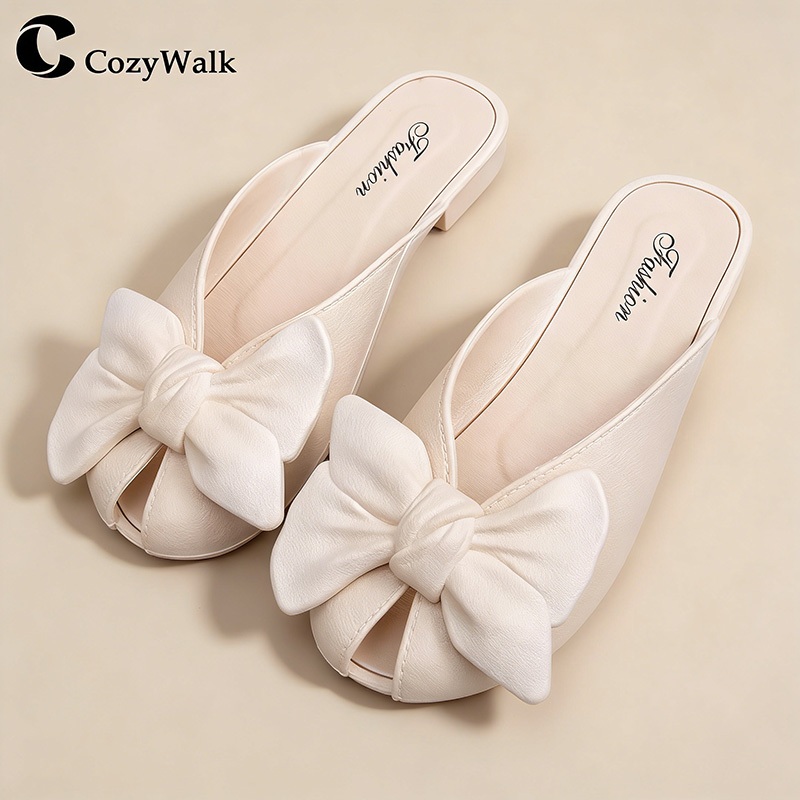 CozyWalk รองเท้าแตะแฟชั่น ผู้หญิง แบบสวม โบว์ใหญ่ น่ารัก PCU พื้นนิ่ม น้ำหนักเบา ใส่สบาย เดินง่าย ไซซ์ 36-41