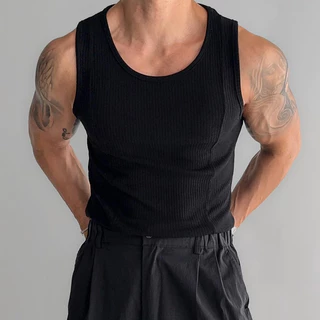 เสื้อกล้ามชาย แฟชั่นอเมริกัน ทรง Slim Fit ผ้าร่อง Ribbed เสื้อแขนกุดผู้ชาย ใส่ออกกำลังกาย ลำลอง คุณภาพสูง หลายสี【COD】