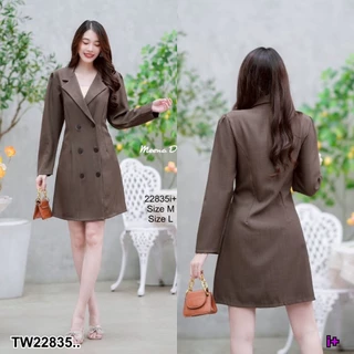 เดรสปกสูทแขนยาว ติดกระดุมสีดำ .. TW22835 TwinsShopVip💗พร้อมส่ง